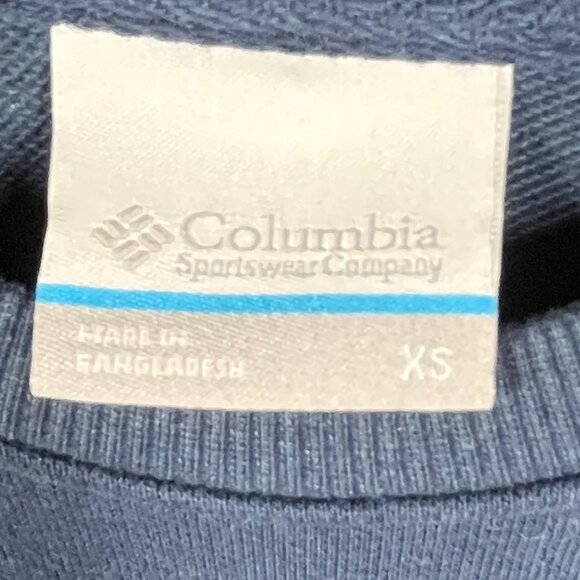 Columbia Mens Sweater X-Small Navy Blue Graphic Sweatshirt Cotton Blend - Picture 2 of 7
